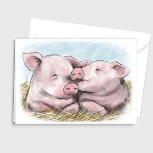 Aquarel boerderij illustratie/schilderij van varkens, A6/A5 wenskaart - Knorretje Friends- door Emily Hocking Art