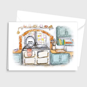 Ilustracja akwarelowa, wydruk artystyczny, kartka z pozdrowieniami – spalone pieczenie w piekarniku AGA – Oh Well – autorstwa Emily Hocking Art