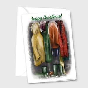 Feliz Navidad / Tarjeta de felicitación de feliz Navidad, Ilustración en acuarela de 'Abrigos de invierno' - por Emily Hocking Art