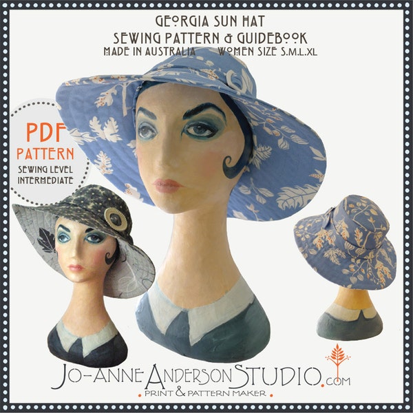 Georgia Sun Hat, PDF sewing pattern & instruction guidebook – Size Women's S.M.L.XL  Instant Download