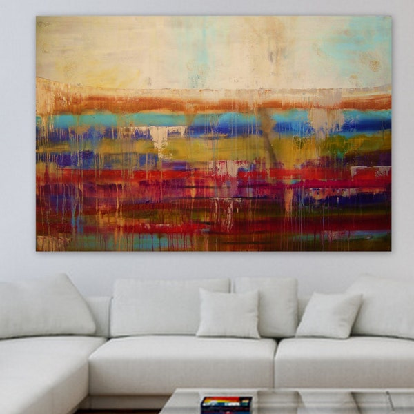 Made to Order----Large 60" by 40" Abstract Painting acrylic Painting Original Landscape painting Textured  "Rainbow"