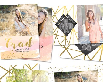 INSTANT DOWNLOAD 5x7 Graduation Announcement Card Bundle Photoshop Template - CA664B