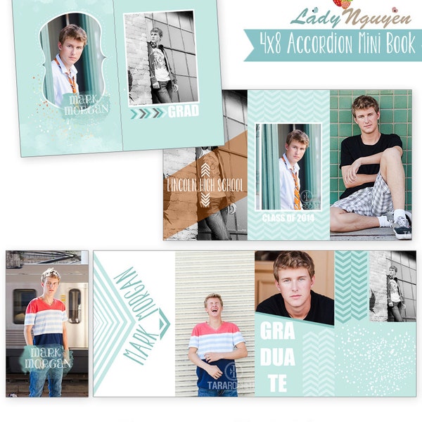 INSTANT DOWNLOAD Senior Accordion Book Photoshop Template 4x8 - A022