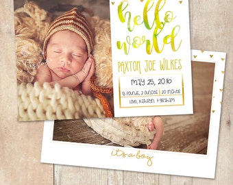 INSTANT DOWNLOAD 5x7 Birth Announcement Card Photoshop Template - CA646