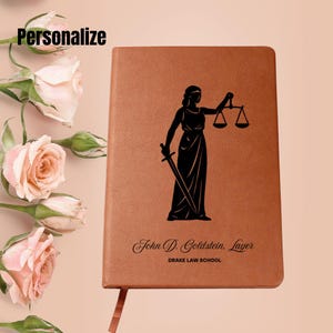Lawyer Personalized Vegan Leather Journal-Law Graduate Gift, Scale of Justice Student Journal, Lawyer Birthday Gifts, New Lawyer Gift
