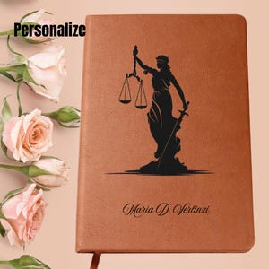 Lawyer Personalized Vegan Leather Journal-Law Graduate Gift, Scale of Justice Student Journal, Lawyer Birthday Gifts, New Lawyer Gift
