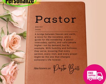 Pastor journal gift, Personalized Vegan Leather Journal: Custom Appreciation, pastor retirement