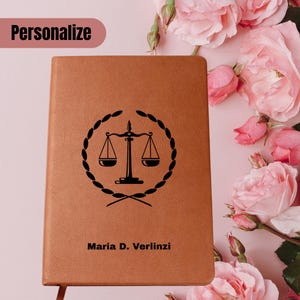 Lawyer Personalized Vegan Leather Journal-Law Graduate Gift, Scale of Justice Student Journal, Lawyer Birthday Gifts, New Lawyer Gift