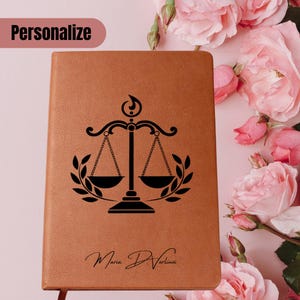 Lawyer Personalized Vegan Leather Journal-Law Graduate Gift, Scale of Justice Student Journal, Lawyer Birthday Gifts, New Lawyer Gift