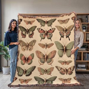 Schmetterlinge gewebte Decke, gewebte Baumwolldecke, ästhetischer Wandteppich im Retro-Stil