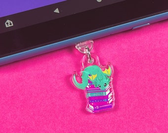 Book Dragon Kindle Charm, USB Phone Charm, Fantasy Reader Kindle Accessories, Dust Plug Charm for Tablet, Booktok Bookish Merch