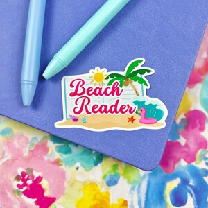 Beach Reader Vinyl Sticker, Summer Reading Accessories, Bookish Sticker for Kindle, Travel Gift for Book Lover, Librarian Water Bottle Decal