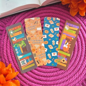Autumn Bookmark Set, Cottagecore Reading Accessories, Booktok Bookish Gift for Her, Teal Blue & Orange Fall Bookshelf Decor, Book Lover Gift