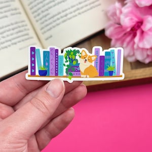 Corgi Bookshelf Vinyl Sticker, Bookish Gift for Reader, Dog Lover Sticker for Kindle, Booktok Reading Accessories for Dog Mom