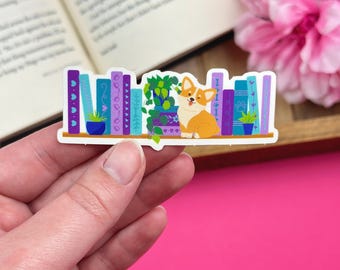 Corgi Bookshelf Vinyl Sticker, Bookish Gift for Reader, Dog Lover Sticker for Kindle, Booktok Reading Accessories for Dog Mom