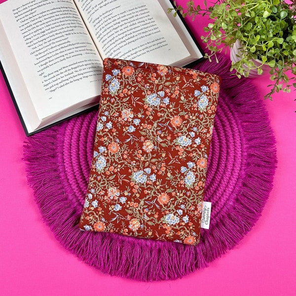 Floral Book Sleeve, Foam Padded Book Cover, Reading Accessories, Teacher Appreciation Gift Idea, Book Lover Gift, Orange Flower Kindle Case