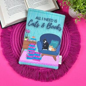 Cat Lover Book Sleeve, Blue & Pink Kitty Kindle Case Cover, Booktok Reading Accessories, Book Lover Gift for Teacher, Bookish Gift for Her