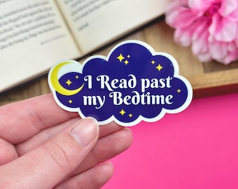 Read Past My Bedtime Vinyl Sticker, Glow in the Dark Bookish Sticker for eReader, Celestial Kindle Sticker, Reading Accessories for Bookworm