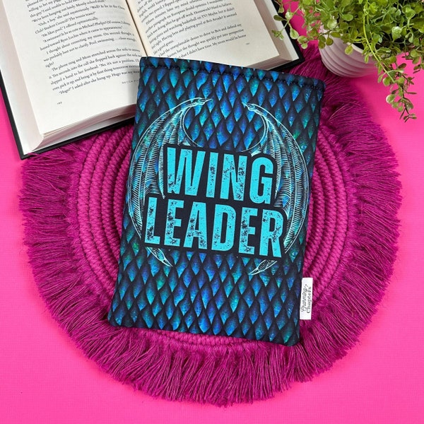 Wing Leader Book Sleeve, Reading Accessories, Bookish Gift for Her, Blue Dragon Book Cover, Gift for Fantasy Reader, Black Kindle Sleeve