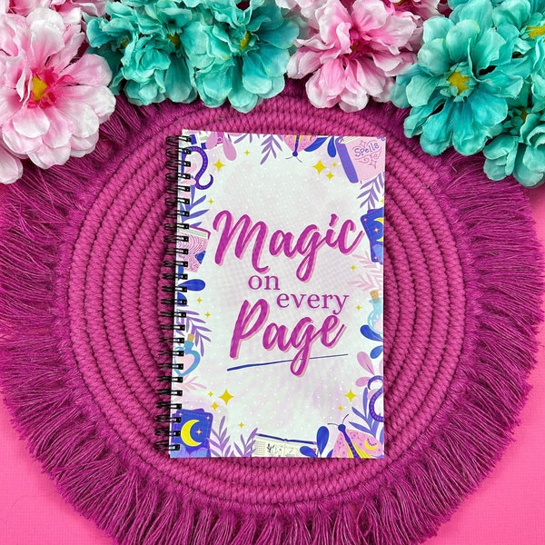 Magic on Every Page Lined Softcover Notebook 5.5" x 8.5", Purple & Pink Reading Accessories, Bookish Merch, Gift for Reader, Book Lover Gift