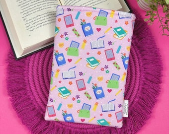 PREORDER: Pink Floral Book Sleeve, Bookish Gift for Her, Book Cover Protector, Pink Polka Dot Kindle Accessories, Booktok Merch for Readers