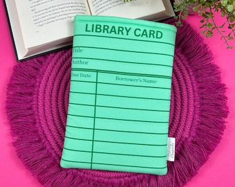 PREORDER: Library Card Book Sleeve, Green Reading Accessories, Book Lover Gift for Her, Bookish Merch, Padded Book Cover, Librarian Gift