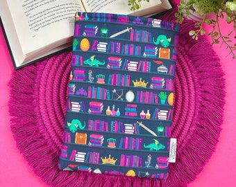 Fantasy Shelves Book Cover, Handmade Bookish Gift for Her, Teal Dragon Kindle Sleeve, Romantasy Lover Reading Accessories, Booktok Merch