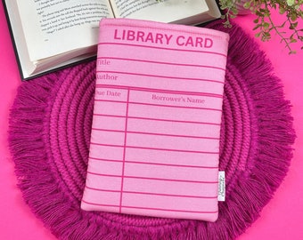 Pink Library Card Book Sleeve, Booktok Reading Accessories, Book Lover Gift for Librarian, Book Signing Merch, Kindle Cover Case for Teacher