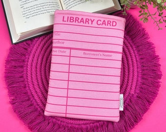 PREORDER: Library Card Book Sleeve, Pink Reading Accessories, Book Lover Gift for Her, Bookish Merch, Padded Book Cover, Librarian Gift