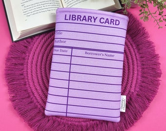 Purple Library Card Book Sleeve, Reading Accessories, Book Lover Gift for Librarian, Book Signing Merch, Kindle Cover Case for Teacher