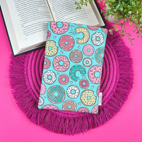 Donut Book Sleeve, Valentine Bookish Merch, Blue & Pink Kindle Case, Book Lover Reading Accessories, Valentine's Day Gift for Her