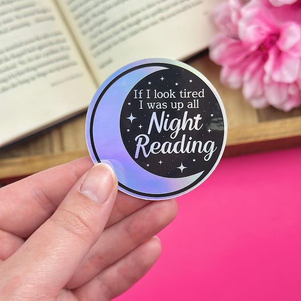 Late Night Reader Vinyl Sticker, Holographic Celestial Kindle Sticker, Black Bookish Merch, Reading Accessories for Book Lover
