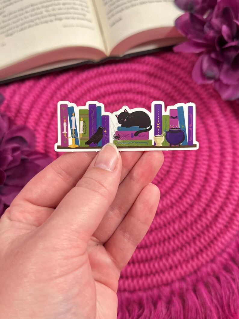 Dark Academia Vinyl Sticker for Kindle, Witchy Aesthetic Bookish Merch, Black Cat Reading Accessories, Cute Gothic Bookshelf Decor image 5
