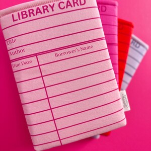 Pink Library Card Book Sleeve, Booktok Reading Accessories, Book Lover Gift for Librarian, Book Signing Merch, Kindle Cover Case for Teacher image 7