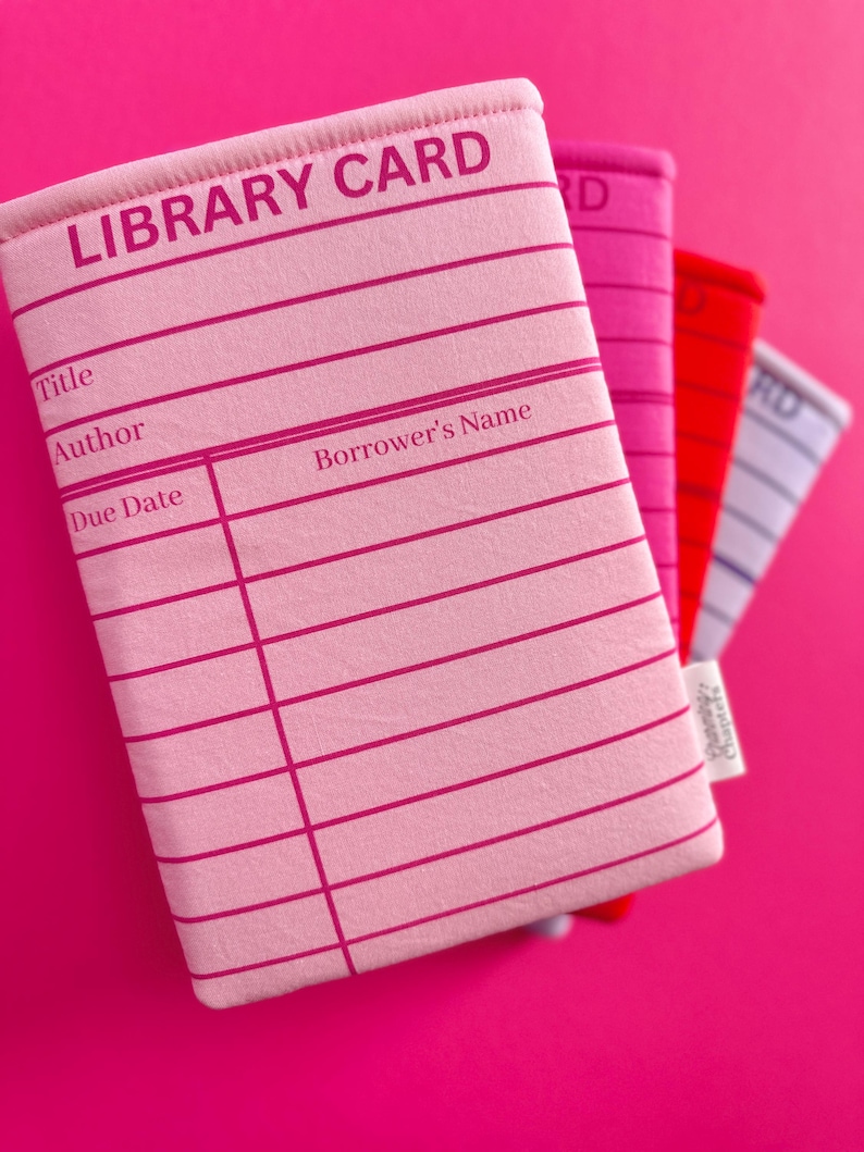 Pink Library Card Book Sleeve, Booktok Reading Accessories, Book Lover Gift for Librarian, Book Signing Merch, Kindle Cover Case for Teacher image 7