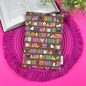 Halloween Shelves Book Sleeve, Summerween Reading Accessories, Book Lover Gift, Brown & Purple Kindle Case Cover, Spooky Season Merch