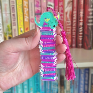Book Dragon Acrylic Bookmark with Pink Tassel, Book Lover Gift, Bookish Merch for Fantasy Lovers, Booktok Reading Accessories, TBR Pile