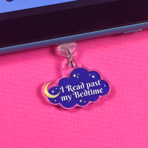 Late Night Reader Kindle Charm, Moon & Star USB Phone Charm, Blue Celestial Kindle Accessories, Dust Plug Charm for Tablet