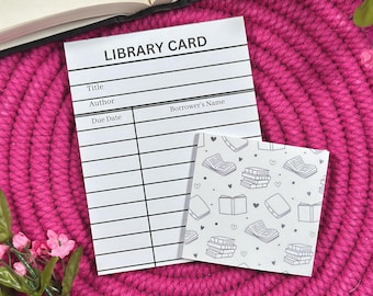 White Library Card Notepad & Sticky Note Set, Book Lover Stationary, Bookish Desk Accessories, Reading Gift for Teacher, Book Club Gifts