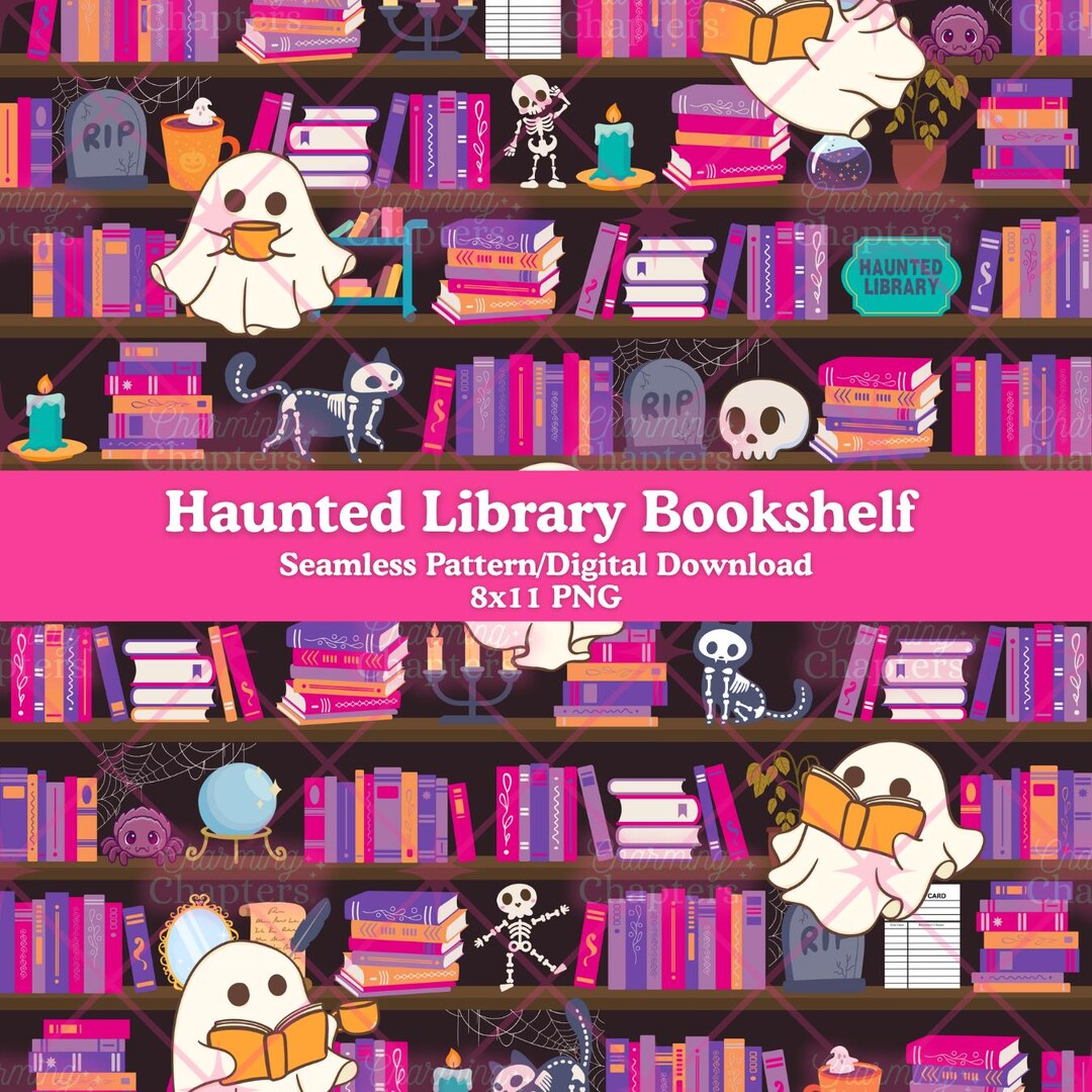Haunted Library Repeating Pattern, Halloween Bookshelf File, Bookish ...
