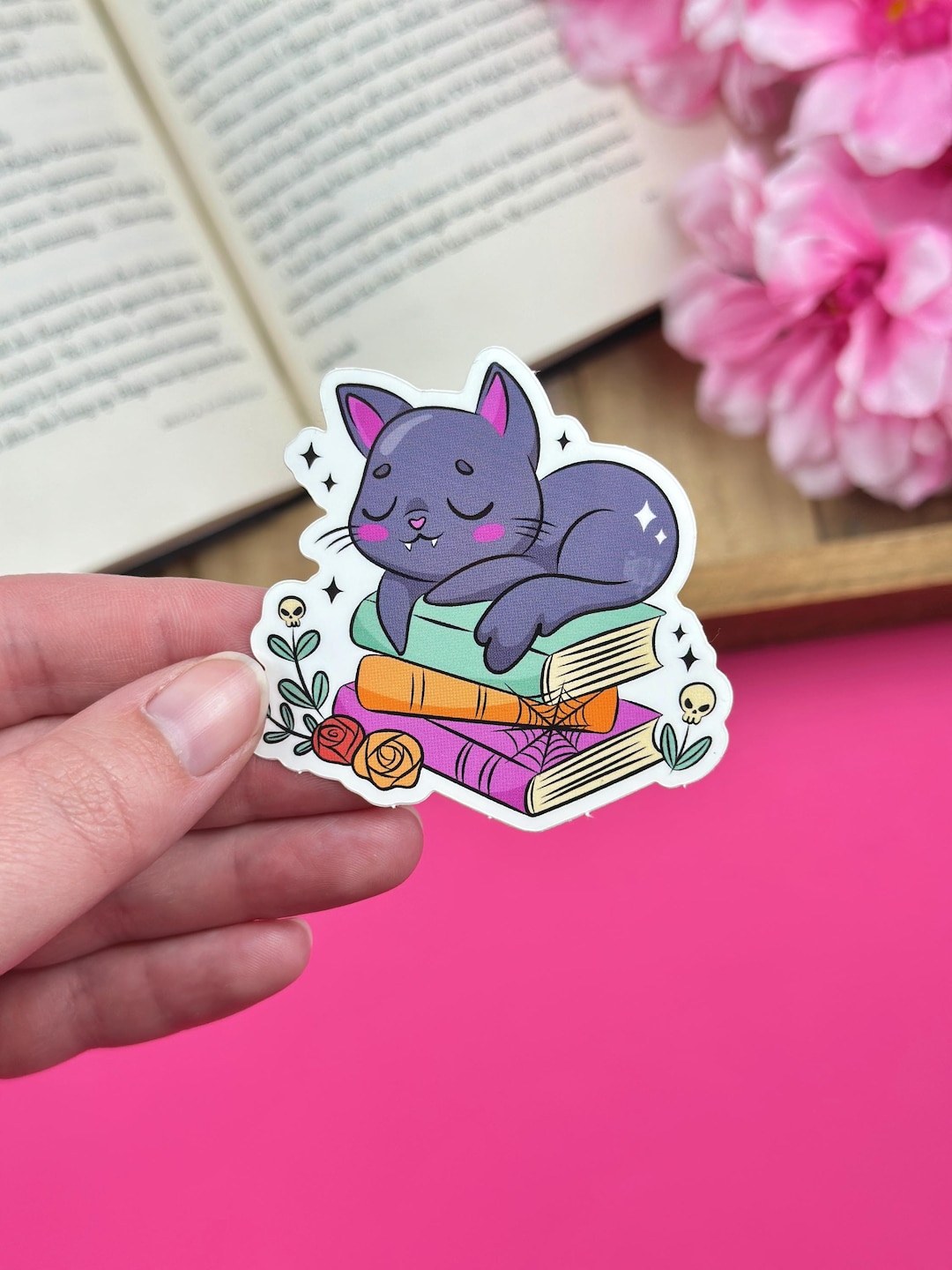 Dark Academia Vinyl Sticker, Black Cat Sticker for Kindle, Cute Gothic ...