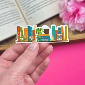 Cottagecore Bookshelf Sticker, Autumn Kindle Sticker, Cozy Fall Reading Accessories, Witchy Bookish Water Bottle Decal, Hygge Book Sticker