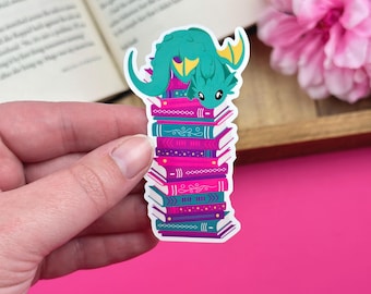Book Dragon Vinyl Sticker, Fantasy Reading Accessories for Kindle, Cute Dragon Laptop Decal, Bookish Sticker for Romantasy Reader