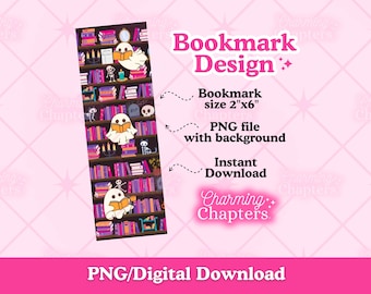 Haunted Library Bookmark, Ghost Reading Bookmark, Halloween Bookshelf Design, Bookish PNG, Gothic Reading Accessories (Digital Download)