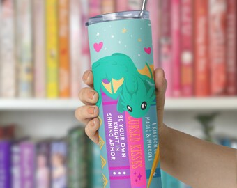 Romantasy Reader 20 oz gobelet mince avec paille, cadeau livresque pour amateur de livres fantastiques, produits Booktok colorés, tasse à café dragon vert