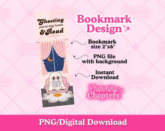 Ghost Reading Bookmark, Printable Reading Accessories, DIY Cute Gothic Bookmark, Halloween Bookmark PNG, Bookish Design (Digital Download)