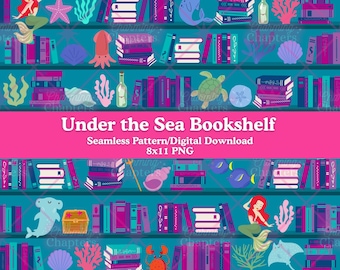 Sous la mer motif répétitif, fichier livresque pour accessoires de lecture DIY, conception transparente pour amoureux des livres (fichier PNG à téléchargement numérique)