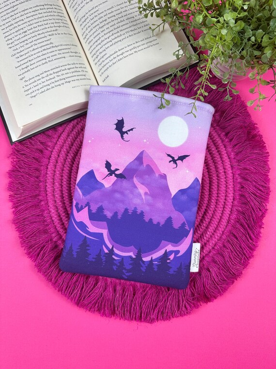 Dragon Book Sleeve, Purple Mountains Kindle Case Cover, Fantasy Reading Accessories, Padded eReader Pouch, Bookish Gift for Romantasy Reader