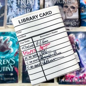 Pink Library Card Book Sleeve, Booktok Reading Accessories, Book Lover Gift for Librarian, Book Signing Merch, Kindle Cover Case for Teacher image 3