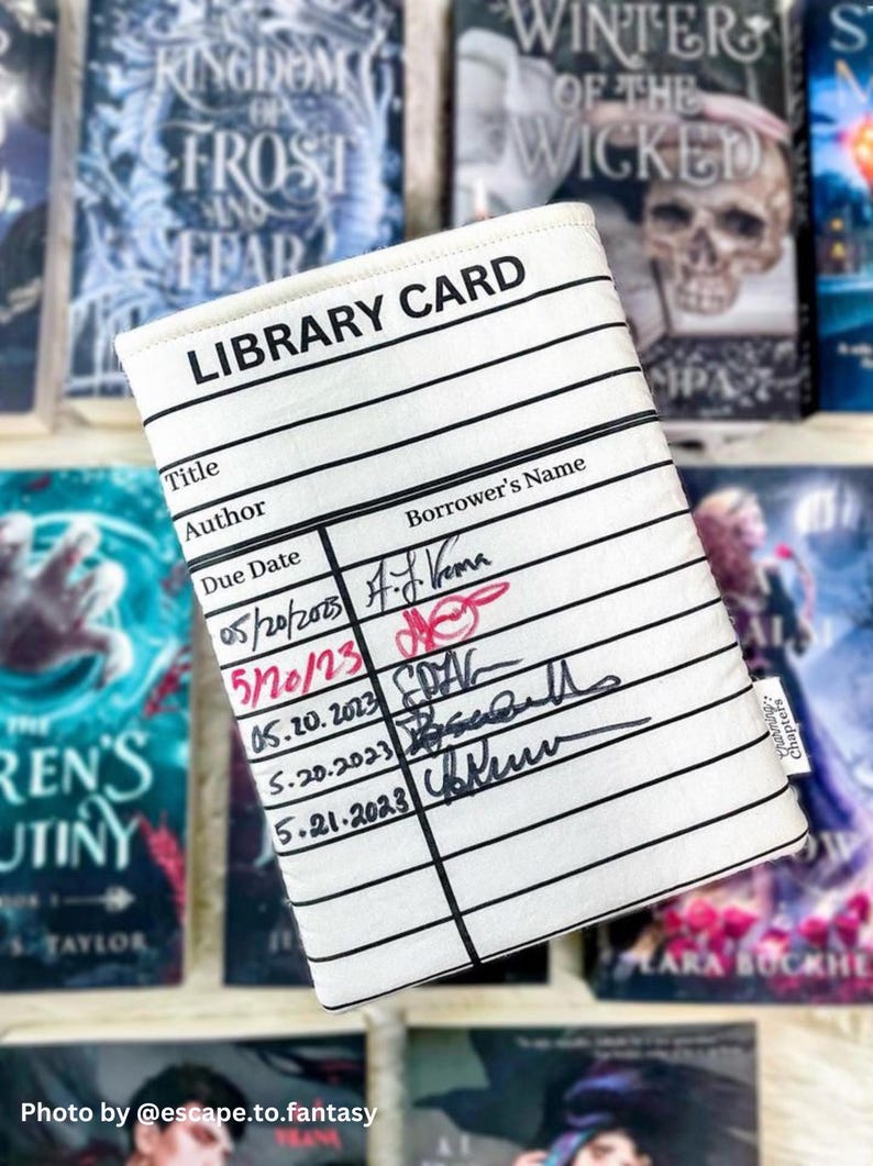 Pink Library Card Book Sleeve, Booktok Reading Accessories, Book Lover Gift for Librarian, Book Signing Merch, Kindle Cover Case for Teacher image 3